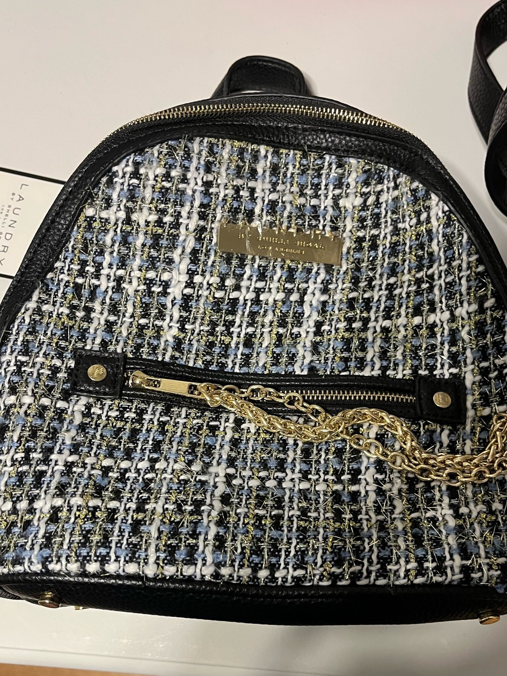 Laundry by Shelli tweed Mini Backpack with Gold Chain Accent - Black/White/Blu